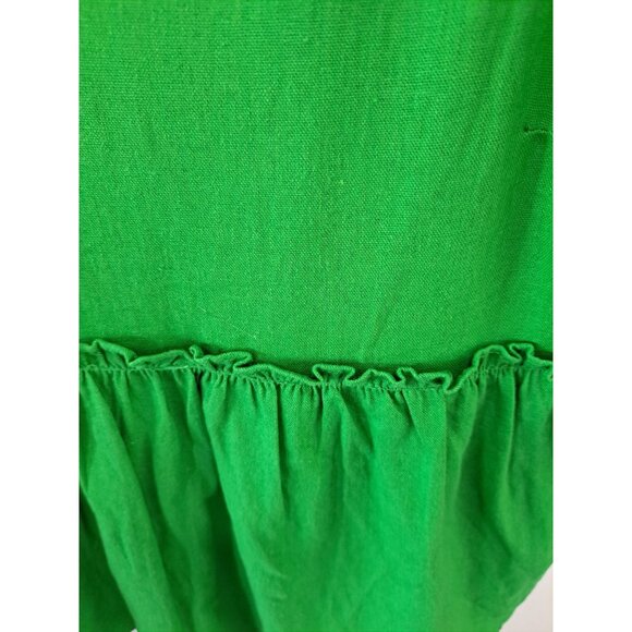 Kelly Green Linen Blend L Tie Strap Peplum Top Tank Summer Vacation Women's - Picture 3 of 7